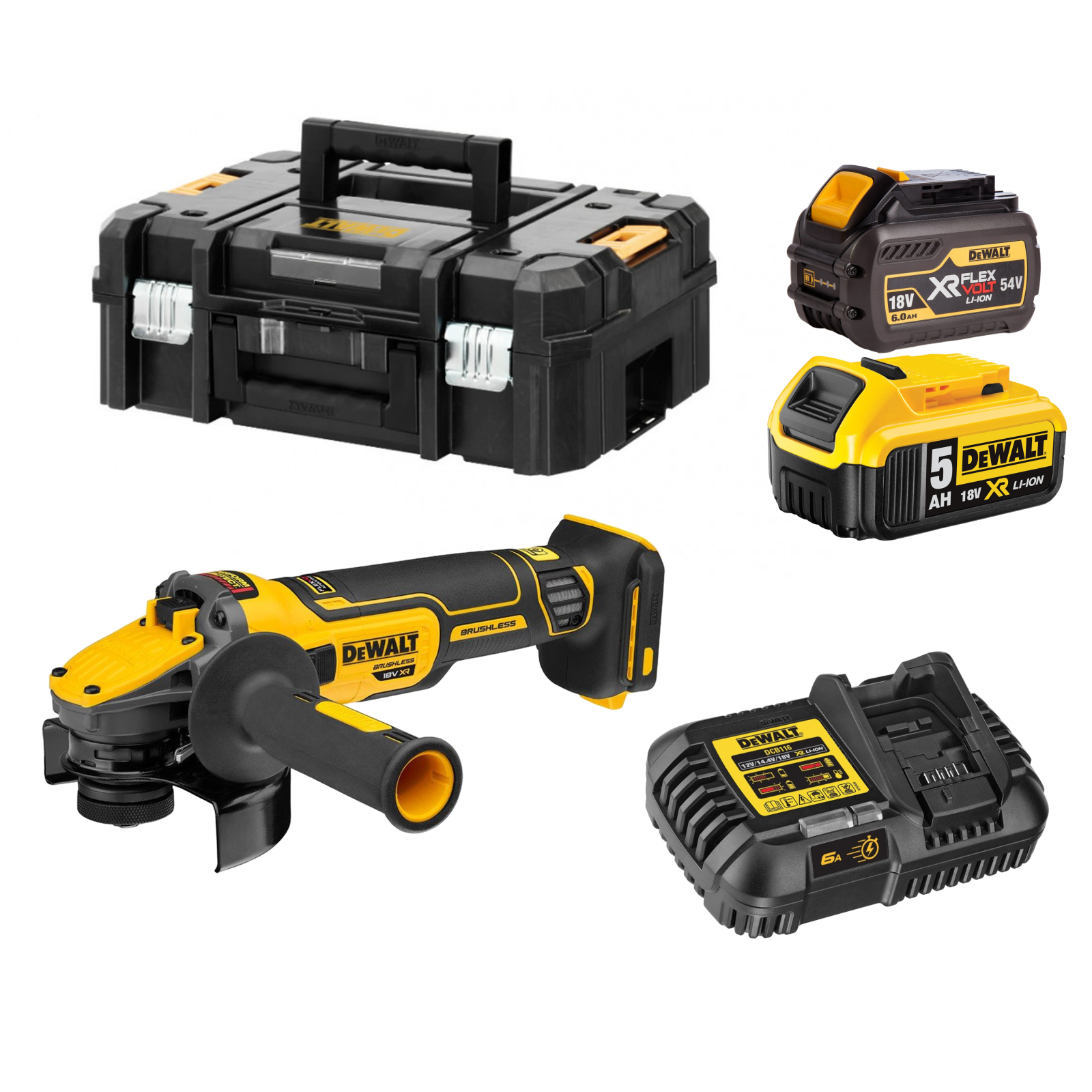 dcg409vstp1t1-dewalt-18v-flexvolt-advantage-kampinis-slifuoklis-1x60-ah1x50-ah DCG409VSTP1T1 DeWALT 18V FLEXVOLT Advantage reguliuojamų greičių kampinis šlifuoklis (1x6.0 Ah+1x5.0 Ah) - Image 1