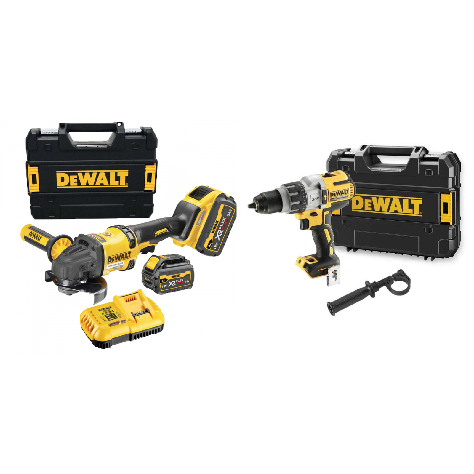 dcg418t2-dewalt-flexvolt-54v-kampinis-slifuoklis-dcd996nt-18v-suktuvas-smuginis-greztuvas DCG418T2 DeWALT FLEXVOLT 54V kampinis šlifuoklis + DCD996NT 18V suktuvas – smūginis gręžtuvas - Image 1