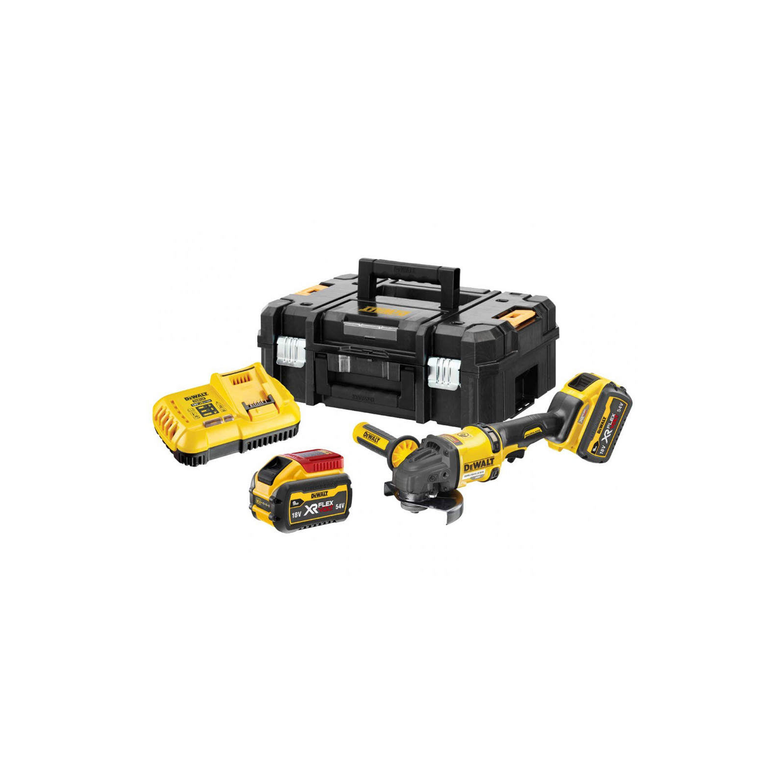 dcg418x2-dewalt-flexvolt-54v-kampinis-slifuoklis-2x90-ah DCG418X2 DeWALT FLEXVOLT 54V kampinis šlifuoklis (2x9.0 Ah) - Image 1