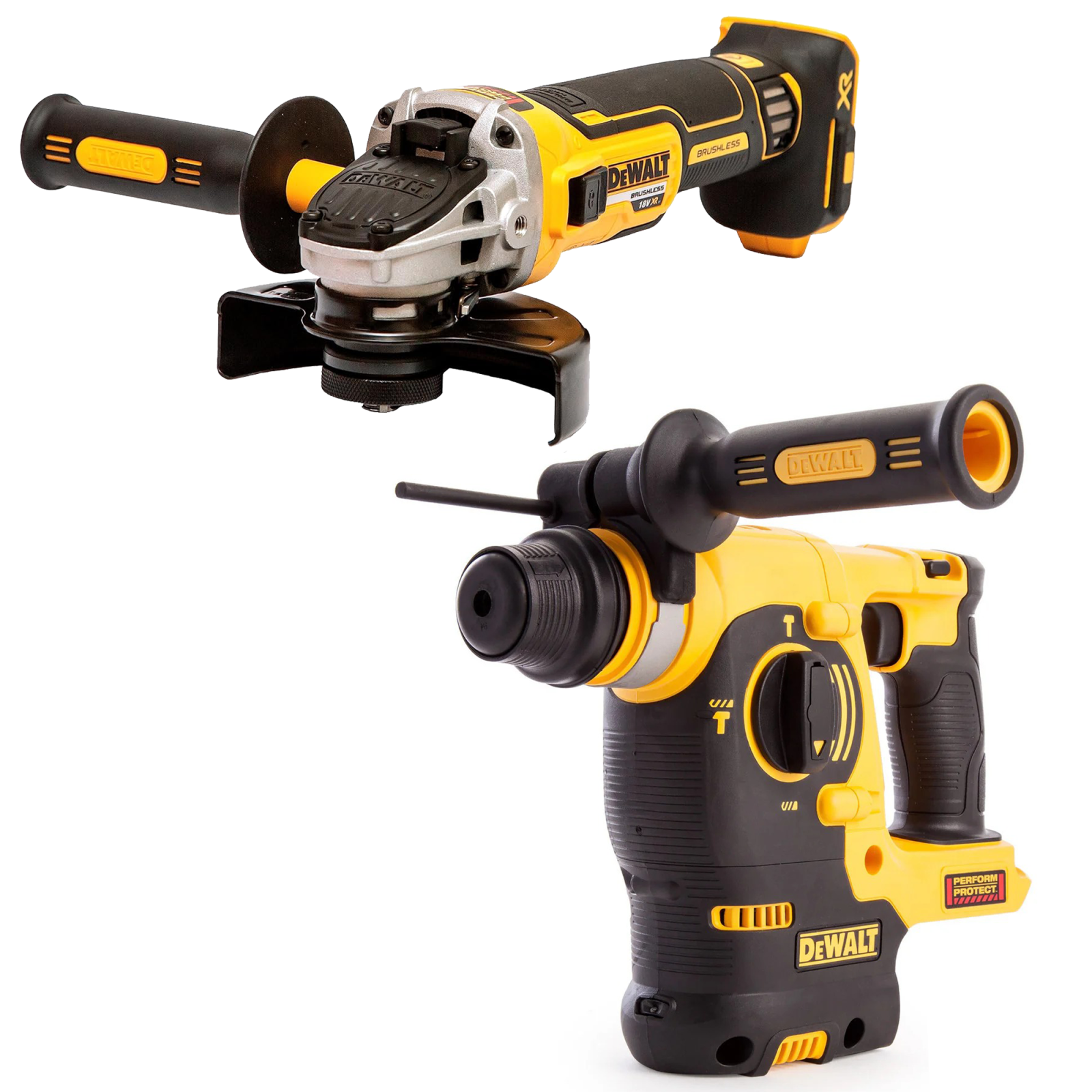 dch253n-dewalt-18v-sds-plus-perforatorius-dcg405n-18v-kampinis-slifuoklis-125-mm DCH253N DeWALT 18V SDS-Plus perforatorius + DCG405N 18V kampinis šlifuoklis 125 mm - Image 1