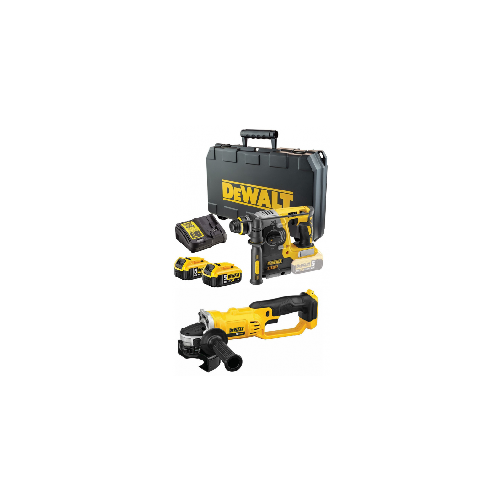 dch273p2-dewalt-18v-sds-plus-perforatorius-dcg412n-18v-kampinis-slifuoklis DCH273P2 DeWALT 18V SDS-Plus perforatorius + DCG412N 18V kampinis šlifuoklis - Image 1