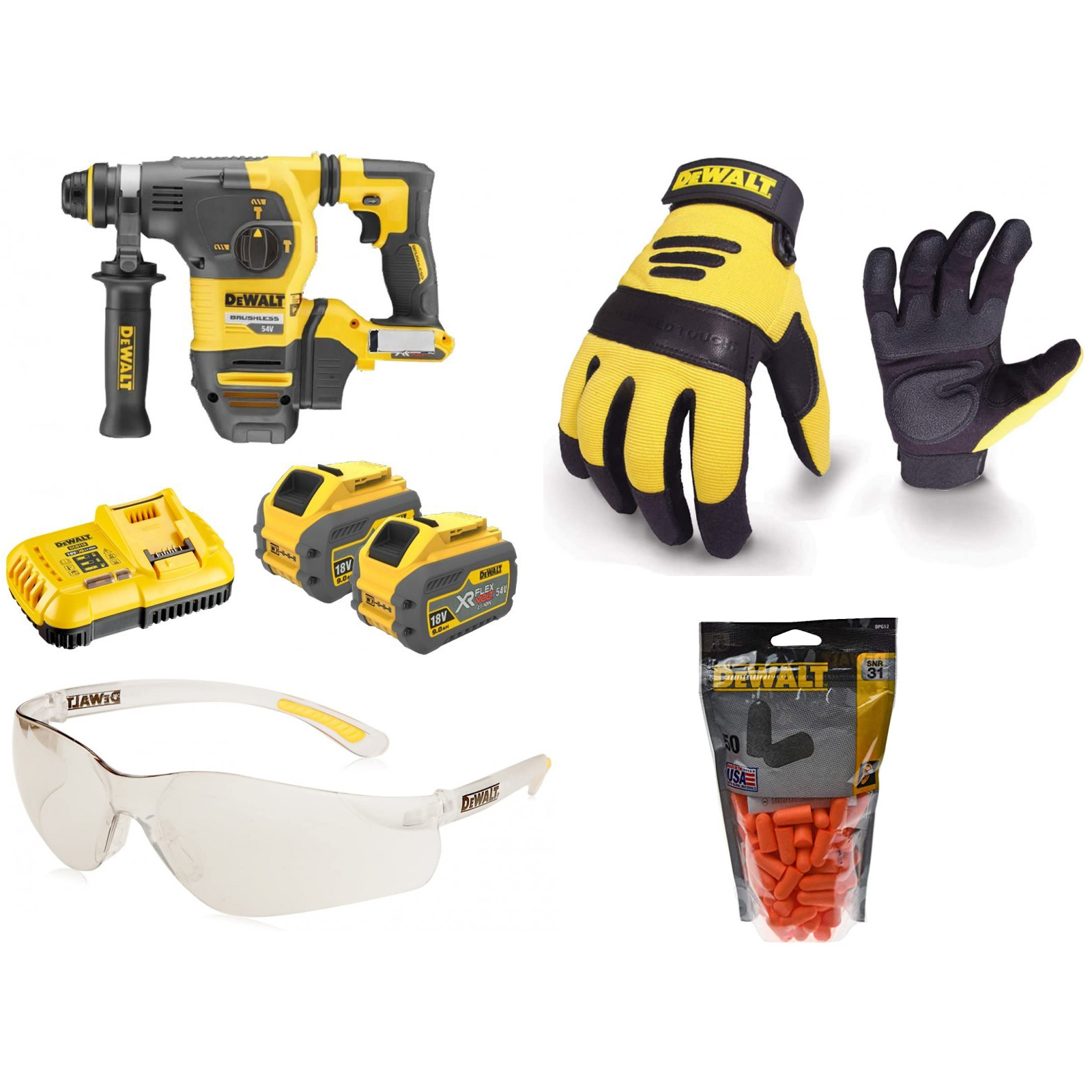 dch333x2-dewalt-flexvolt-54v-sds-plus-perforatorius-30mm-apsuginiai-akiniai-pirstines-vienkartiniai-ausu-kistukai DCH333X2 DeWALT FLEXVOLT 54V SDS-Plus perforatorius 30mm + apsuginiai akiniai, pirštinės, vienkartiniai ausų kištukai - Image 1