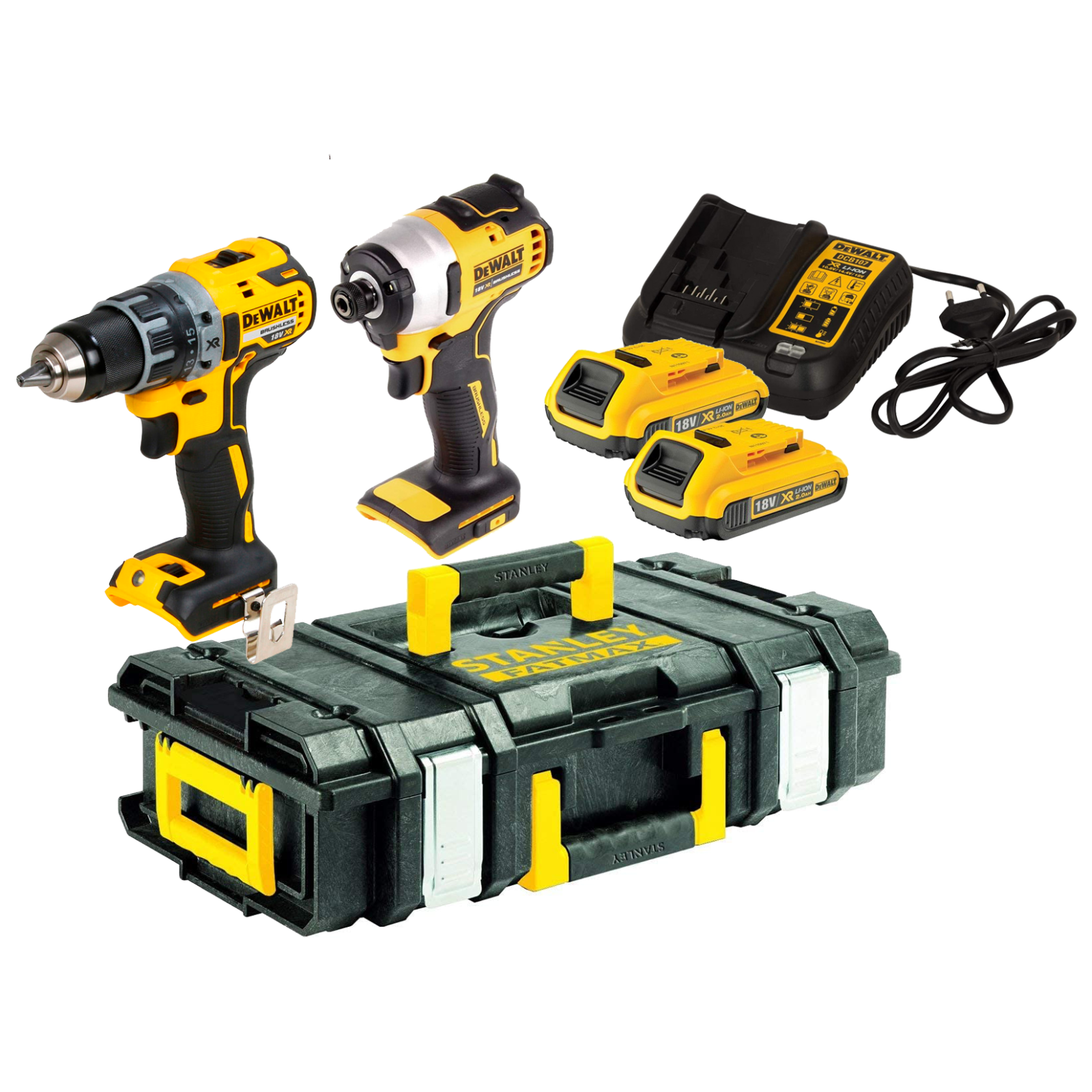 dck265d2-dewalt-rinkinys-dcd791-suktuvas-greztuvas-dcf809-smuginis-suktuvas-2x20-ah DCK265D2 DeWALT rinkinys DCD791 suktuvas-gręžtuvas + DCF809 smūginis suktuvas (2x2.0 Ah) - Image 1