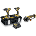 DCK266P2 DeWALT 18V rinkinys DCF887 smūginis suktuvas + DCD796 suktuvas-gręžtuvas + DCG406N 18V kampinis šlifuoklis