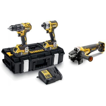 DCK266P2 DeWALT 18V rinkinys DCF887 smūginis suktuvas + DCD796 suktuvas-gręžtuvas + DCG406N 18V kampinis šlifuoklis