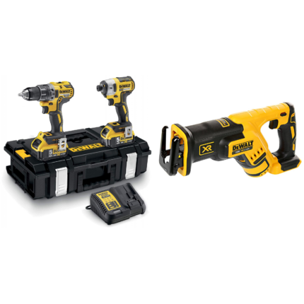 DCK266P2 DeWALT 18V rinkinys DCF887 smūginis suktuvas + DCD796 suktuvas-gręžtuvas + DCS367N 18V tiesinis pjūklas