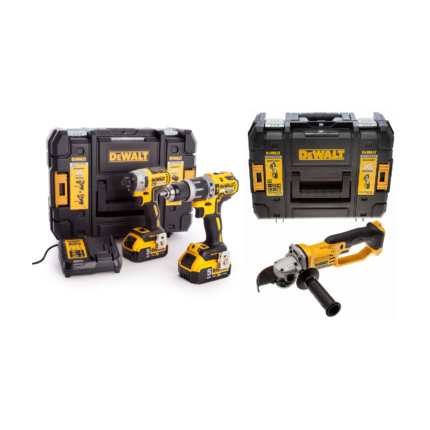 DCK266P2T DeWALT 18V XR smūginis suktuvas + suktuvas-gręžtuvas + DCG412NT 18V kampinis šlifuoklis