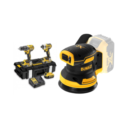 DCK266P3 DeWALT 18V rinkinys DCF887 smūginis suktuvas + DCD796 suktuvas-gręžtuvas + DCW210N 18V 125 mm ekscentrinis šlifuoklis