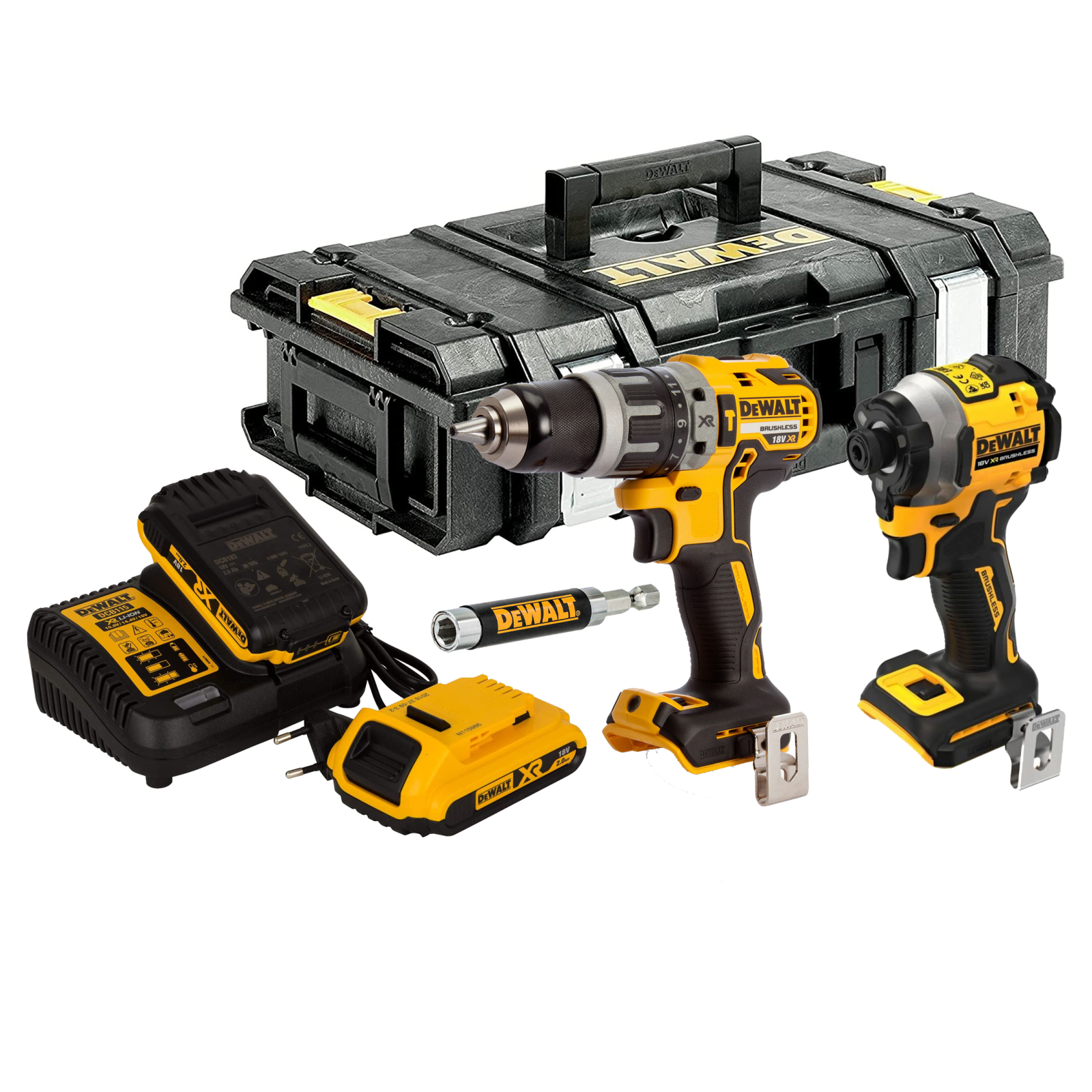 dck296d2-dewalt-18v-kompaktiskas-smuginis-suktuvas-suktuvas-greztuvas-2x20-ah-dovana DCK296D2 DeWALT 18V kompaktiškas smūginis suktuvas + suktuvas-gręžtuvas (2x2.0 Ah) + DOVANA! - Image 1