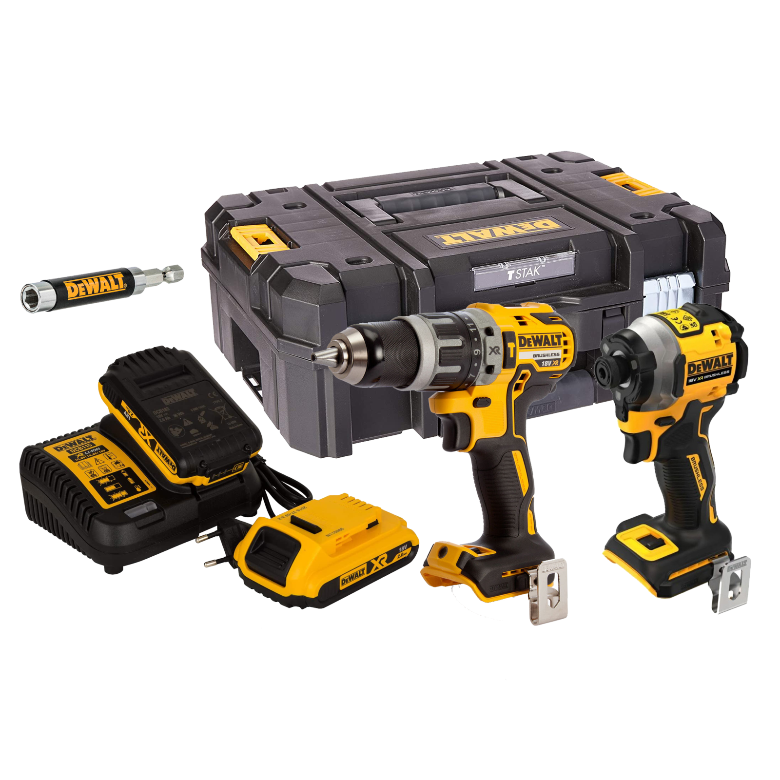 dck296d2t-dewalt-18v-kompaktiskas-smuginis-suktuvas-suktuvas-greztuvas-2x20-ah-dovana DCK296D2T DeWALT 18V kompaktiškas smūginis suktuvas + suktuvas-gręžtuvas (2x2.0 Ah) + DOVANA! - Image 1