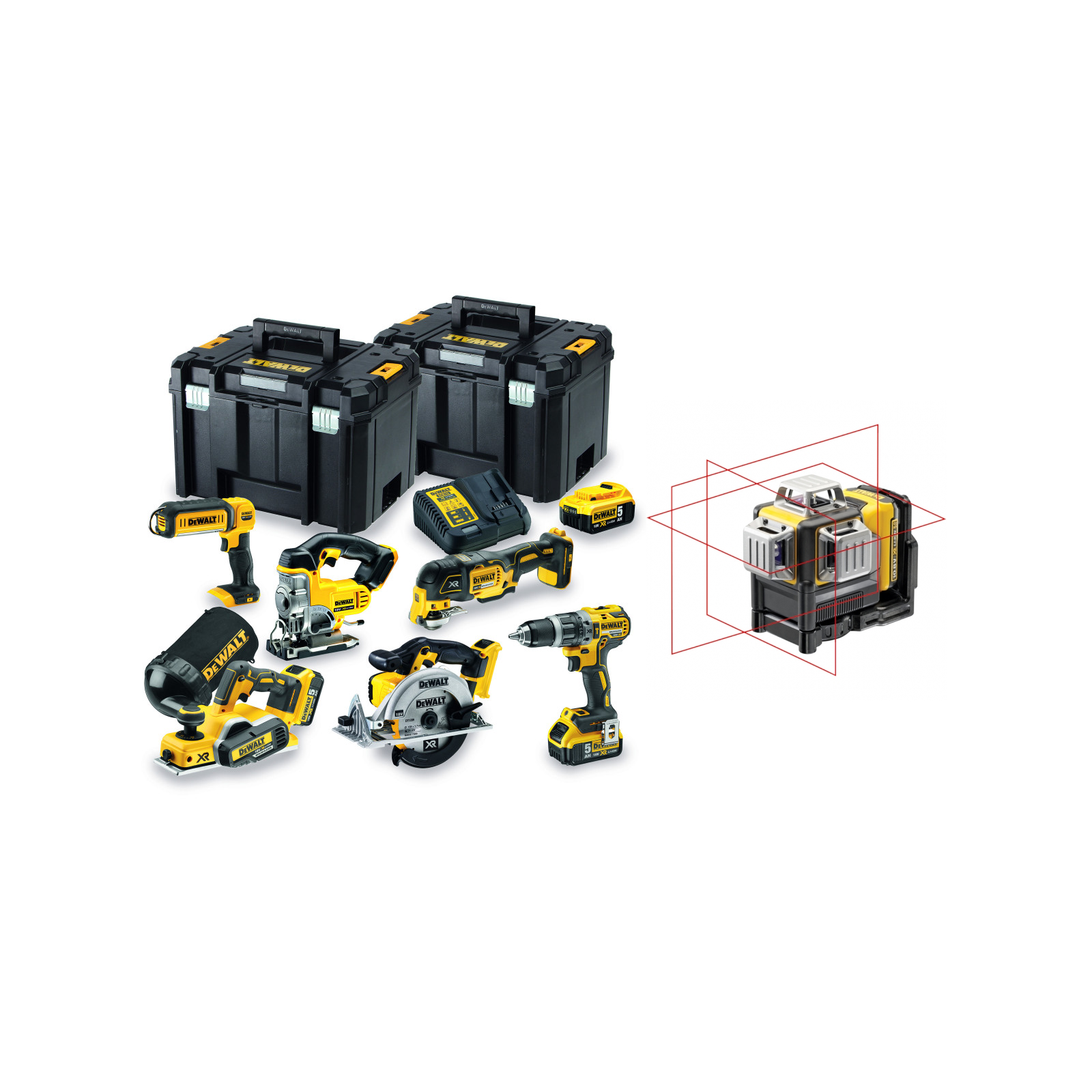 dck665p3t-dewalt-irankiu-rinkinys-dce089d1r-kryzminiu-liniju-lazeris DCK665P3T DeWALT įrankių rinkinys + DCE089D1R kryžminių linijų lazeris - Image 1