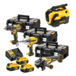 DCKM009 + DCV584L DeWALT įrankių rinkinys (DCD791 + DCF899H + DCG406) + DCV584L (3x5.0 Ah)