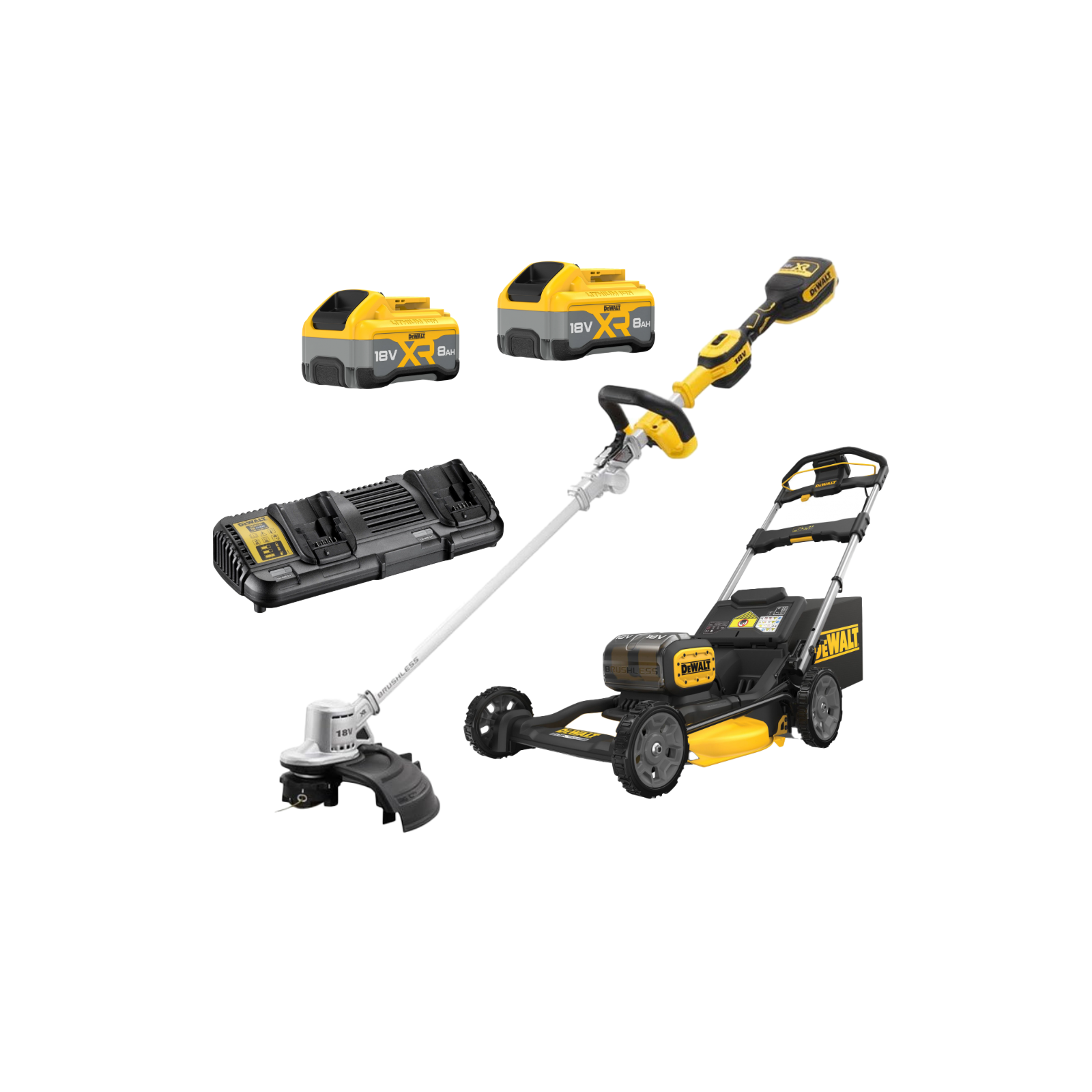 dcmk201w2-dewalt-18v-zoliapjoves-ir-sulankstomo-trimerio-rinkinys-2x80-ah DCMK201W2 DeWALT 18V žoliapjovės ir sulankstomo trimerio rinkinys (2x8.0 Ah) - Image 1