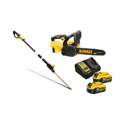 DCMPH566N DeWALT 18V 550 mm gyvatvorių žirklės + DCM565P2 18V grandininis pjūklas