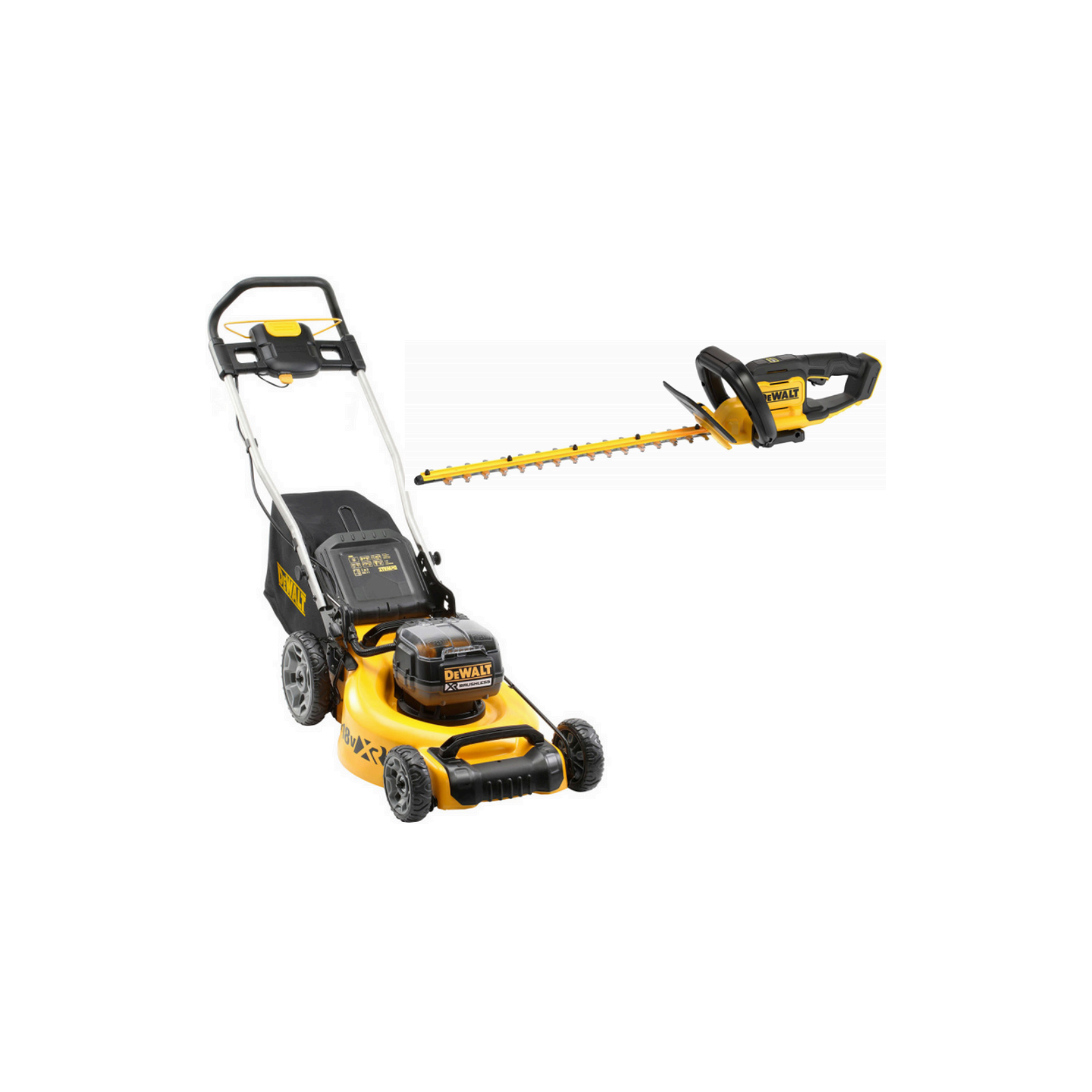 dcmw564p2-dewalt-2x18v-akumuliatorine-zoliapjove-2x50-ah-dcmht564n-18v-gyvatvoriu-zirkles-55-cm DCMW564P2 DeWALT 2x18V akumuliatorinė žoliapjovė (2x5.0 Ah) + DCMHT564N 18V gyvatvorių žirklės 55 cm - Image 1