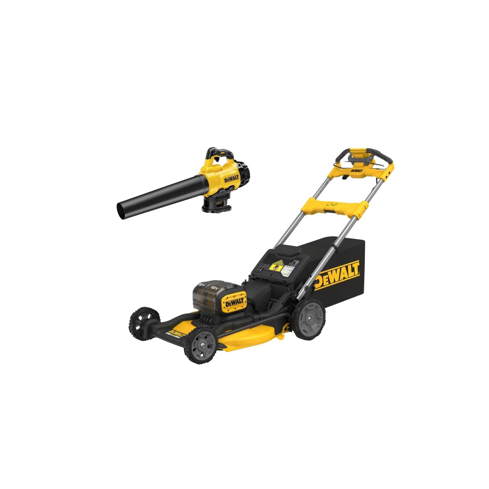 dcmwsp156n-dewalt-2x18v-savaeige-akumuliatorine-zoliapjove-dcm562pb-18v-lapu-pustuvas DCMWSP156N DeWALT 2x18V savaeigė akumuliatorinė žoliapjovė + DCM562PB 18V lapų pūstuvas - Image 1