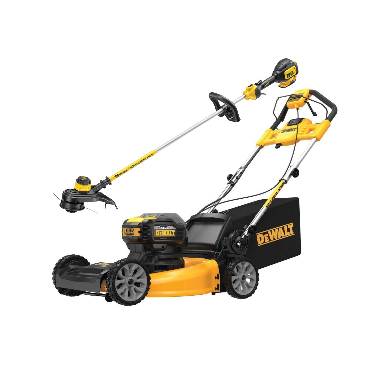 dcmwsp564n-dewalt-2x18v-xr-akumuliatorine-savaeige-zoliapjove-dcm561pb-18v-zoliapjove-trimeris DCMWSP564N DeWALT 2x18V XR akumuliatorinė savaeigė žoliapjovė + DCM561PB 18V žoliapjovė – trimeris - Image 1