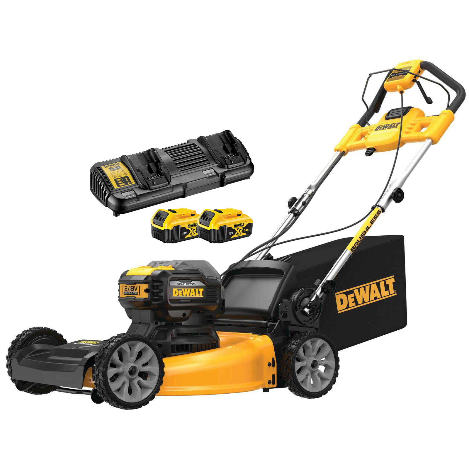 dcmwsp564p2-dewalt-2x18v-xr-akumuliatorine-savaeige-zoliapjove-2x50-ah DCMWSP564P2 DeWALT 2x18V XR akumuliatorinė savaeigė žoliapjovė (2x5.0 Ah) - Image 1