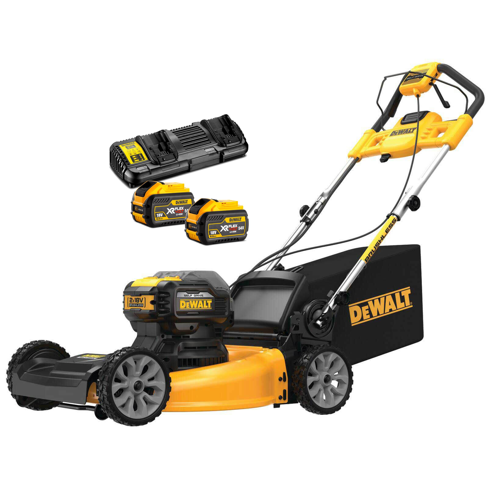 dcmwsp564x2-dewalt-2x18v-xr-akumuliatorine-savaeige-zoliapjove-2x90-ah DCMWSP564X2 DeWALT 2x18V XR akumuliatorinė savaeigė žoliapjovė (2x9.0 Ah) - Image 1