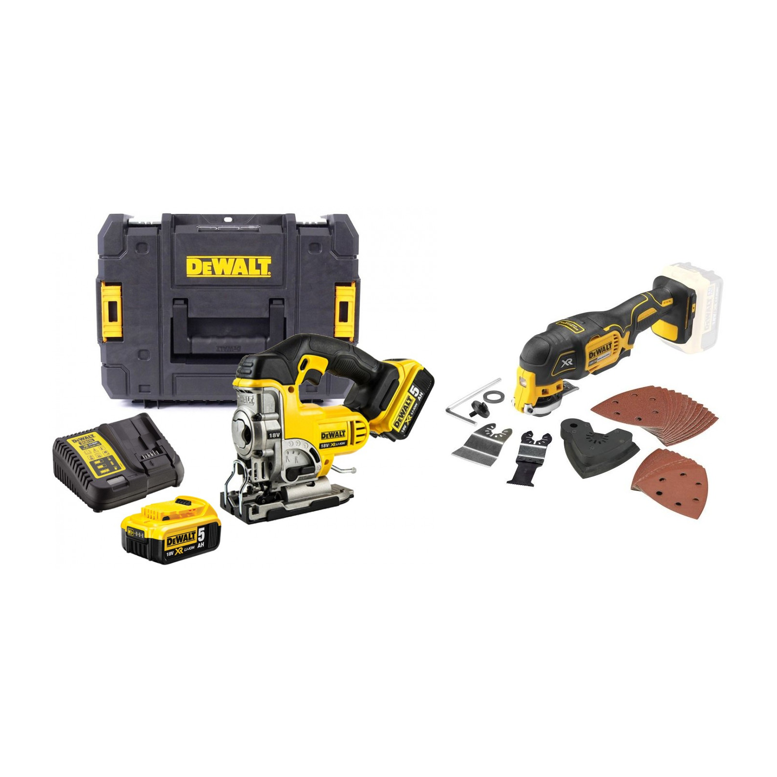 dcs331p2-dewalt-18v-siaurapjuklis-dcs355n-18v-daugiafunkcinis-irankis DCS331P2 DeWALT 18V siaurapjūklis + DCS355N 18V daugiafunkcinis įrankis - Image 1