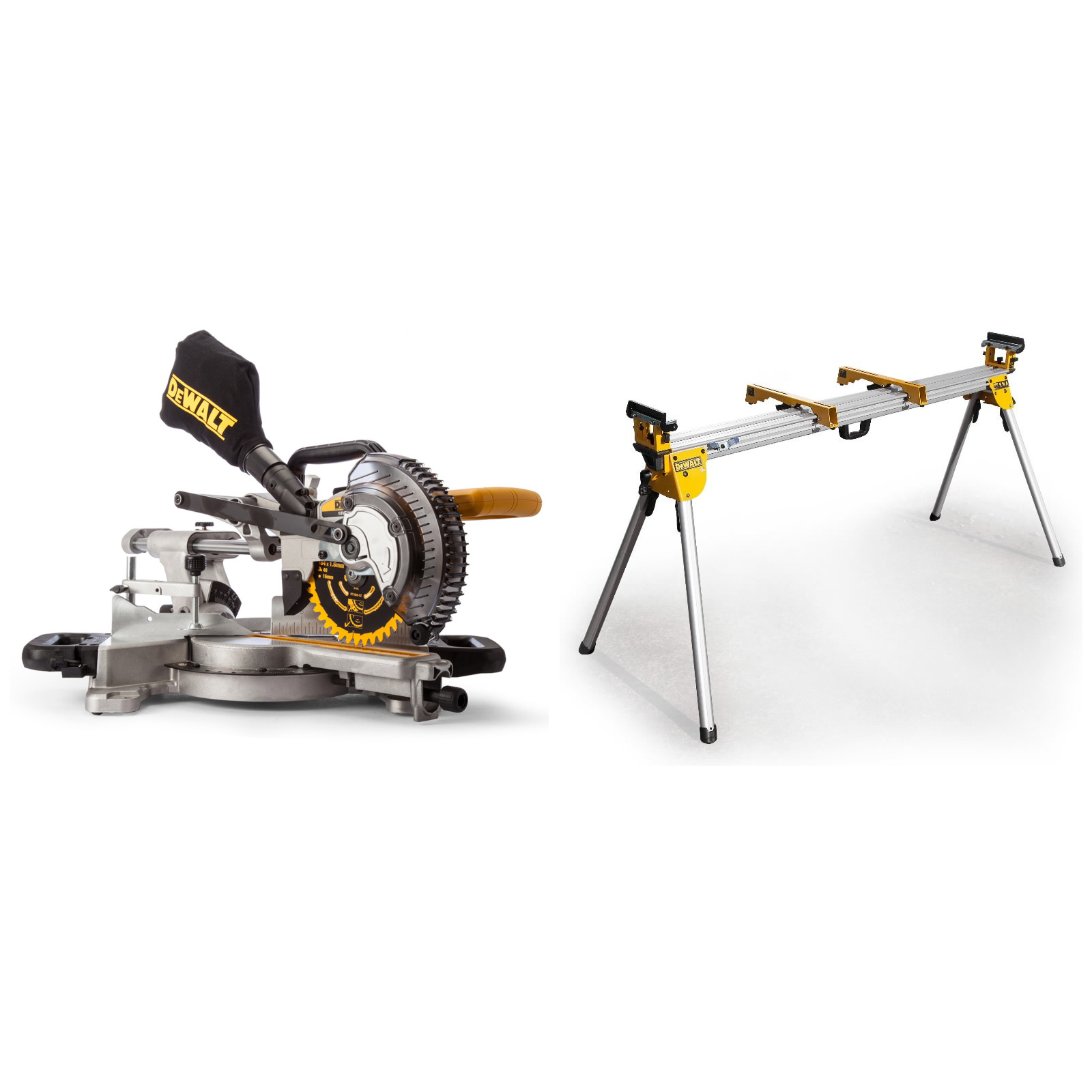 dcs365m2-dewalt-18v-akumuliatorines-skersinio-pjovimo-stakles-de7023-stalas DCS365M2 DeWALT 18V akumuliatorinės skersinio pjovimo staklės + DE7023 stalas - Image 1