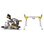 DCS365M2 DeWALT 18V akumuliatorinės skersinio pjovimo staklės + DE7033 kompaktiškas stalas