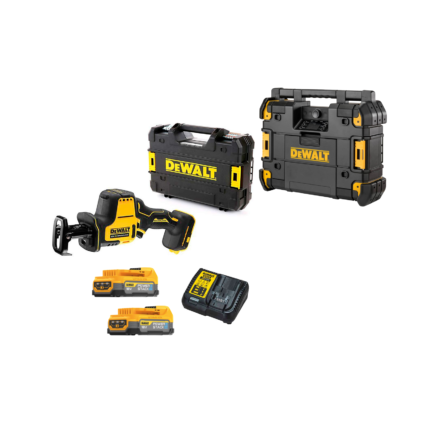 DCS369E2T + DWST1-81079 DeWALT 18V tiesinis pjūklas + DWST1-81079 DeWALT TSTAK radijo imtuvas (2x1.7 Ah)
