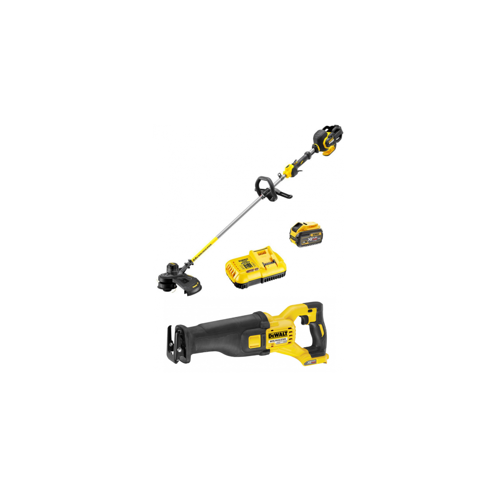 dcs388n-dewalt-flexvolt-54v-tiesinis-pjuklas-dcm571x1-54v-zoliapjove-trimeris DCS388N DeWALT FLEXVOLT 54V tiesinis pjūklas + DCM571X1 54V žoliapjovė-trimeris - Image 1