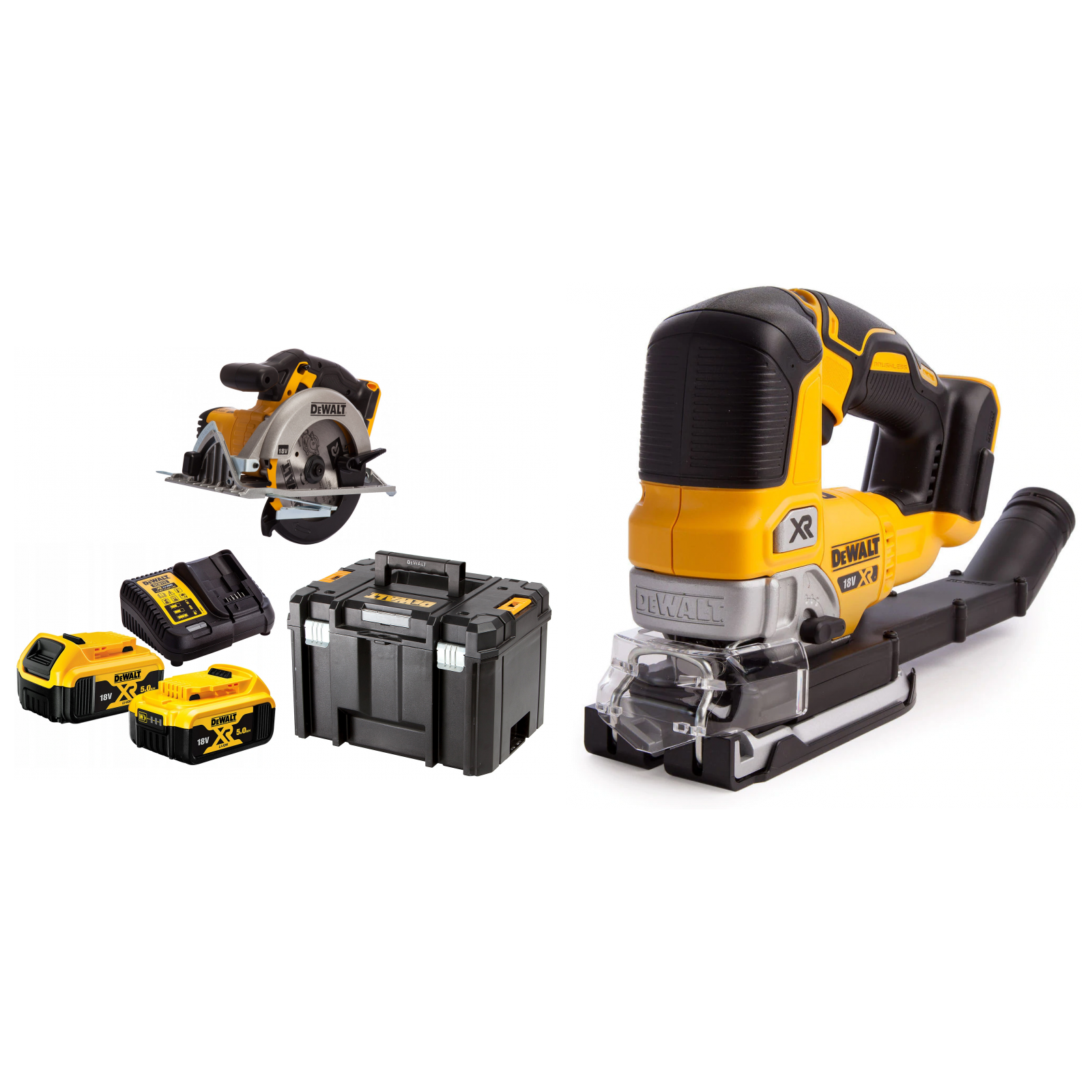 dcs391p2-dewalt-18v-diskinis-pjuklas-dcs334n-18v-siaurapjuklis DCS391P2 DeWALT 18V diskinis pjūklas + DCS334N 18V siaurapjūklis - Image 1