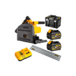 DCS520T2R DeWALT FLEXVOLT 54V įleidžiamas diskinis pjūklas + 2 vnt. 1,5 metro kreipiančiosios liniuotės (2x6.0 Ah)