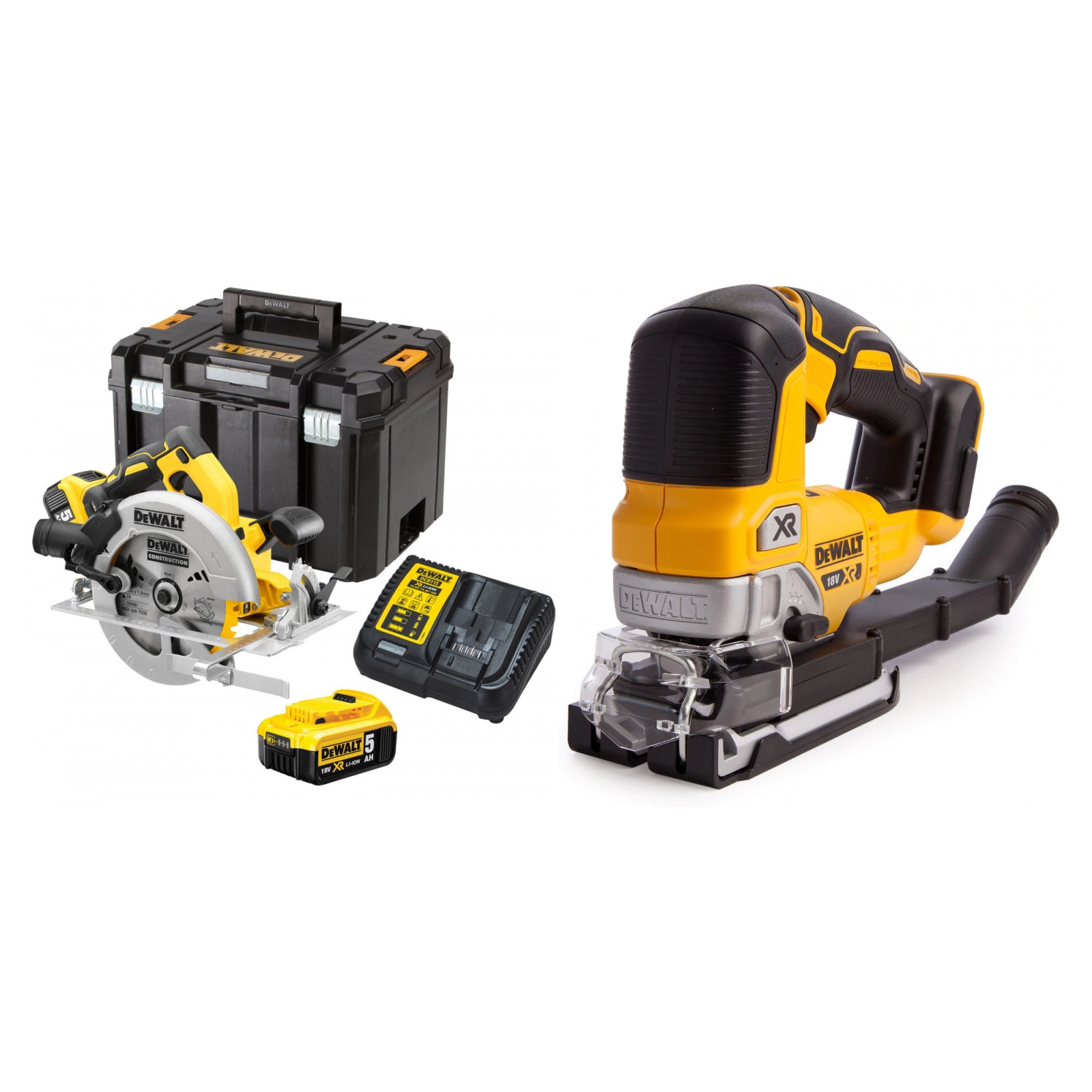 dcs570p2-dewalt-18v-diskinis-pjuklas-dcs334n-18v-siaurapjuklis DCS570P2 DeWALT 18V diskinis pjūklas + DCS334N 18V siaurapjūklis - Image 1
