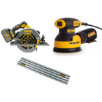 DCS579N DeWALT FLEXVOLT 54V diskinis pjūklas + DWE6423 šlifuoklis 280W + DWS5022 1.5 m kreipančioji liniuotė