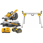 DCS727T2 DeWALT FLEXVOLT 54V skersinio pjovimo staklės + DE7033 kompaktiškas stalas (2x6.0 Ah)