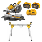 DCS727Y2 DeWALT FLEXVOLT 54V skersinio pjovimo staklės + DE7033 kompaktiškas stalas (2x12.0 Ah)