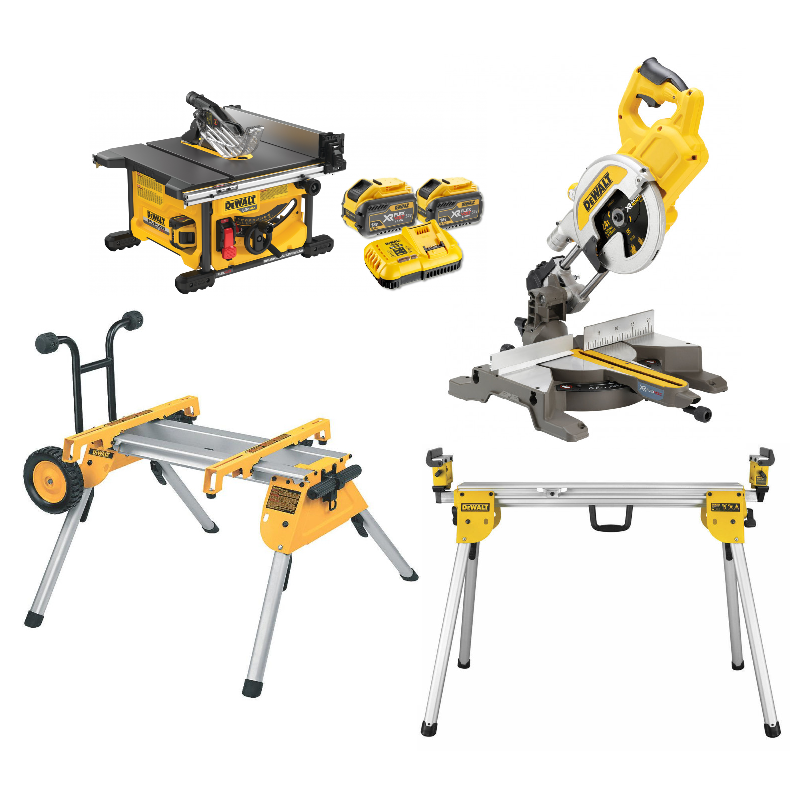 dcs7485x2-dewalt-flexvolt-54v-90-ah-isilginio-pjovimo-stakles-dcs777n-flexvolt-54v-skersinio-pjovimo-stakles-stalai DCS7485X2 DeWALT FLEXVOLT 54V 9.0 Ah išilginio pjovimo staklės + DCS777N FLEXVOLT 54V skersinio pjovimo staklės + stalai - Image 1