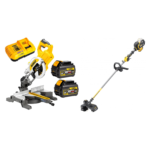 DCS777T2 DeWALT FLEXVOLT 54V skersinio pjovimo staklės (216 mm) + DCM571N 54V trimeris
