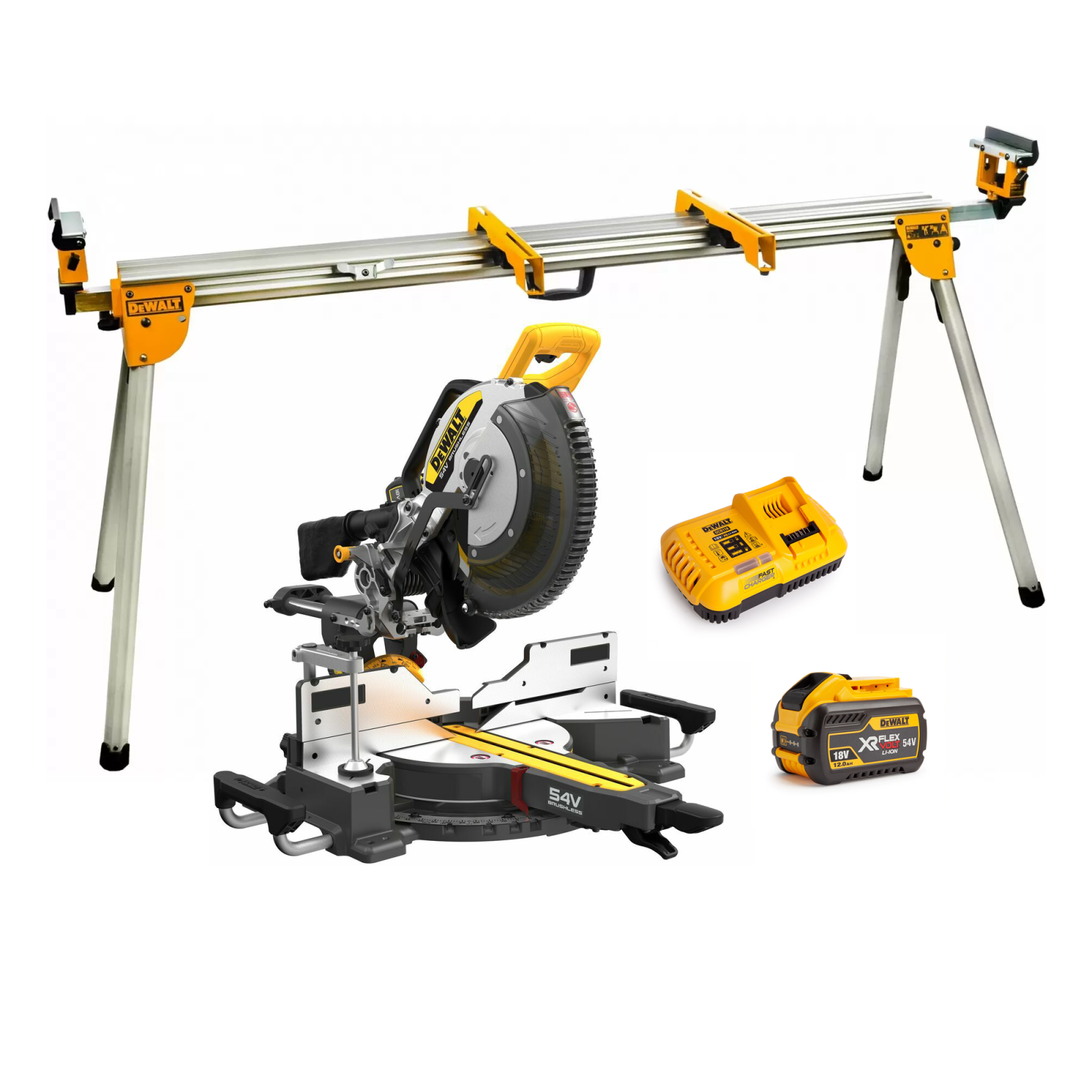 dcs781y1-dewalt-flexvolt-54v-skersinio-pjovimo-stakles-305-mm-1x120-ah-de7023-stovas DCS781Y1 DeWALT FLEXVOLT 54V skersinio pjovimo staklės 305 mm (1x12.0 Ah) + DE7023 stovas - Image 1