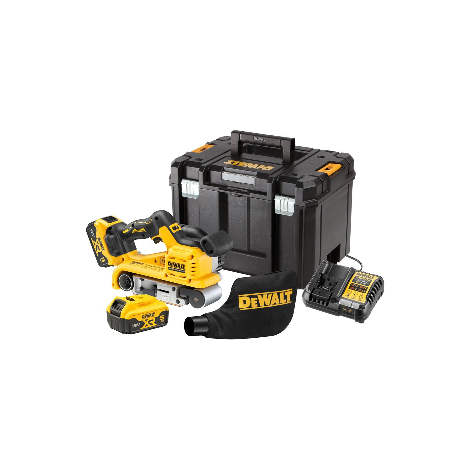 dcw220p2-dewalt-18v-juostinis-slifuoklis-2x50-ah DCW220P2 DeWALT 18V juostinis šlifuoklis (2x5.0 Ah) - Image 1