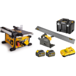 DeWALT DCS7485N FLEXVOLT 54V išilginio pjovimo staklės + DCS520T2R 54V įleidžiamas diskinis pjūklas su liniuote