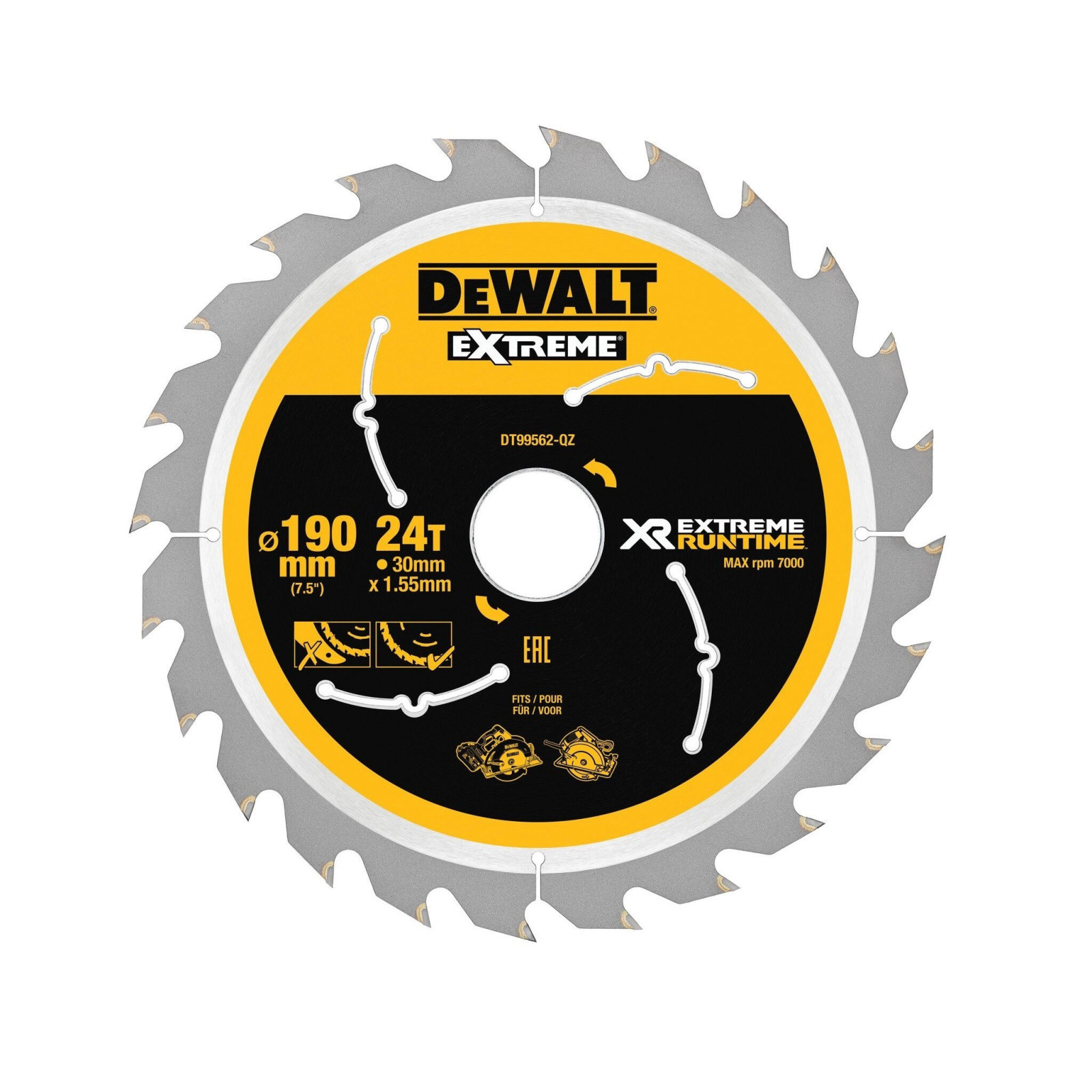 dewalt-flexvolt-extreme-pjovimo-diskas-medienai-190x30-mm-24t36t60t DeWALT FLEXVOLT EXTREME pjovimo diskas medienai 190x30 mm 24T/36T/60T - Image 1