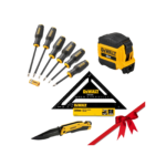 DeWALT kampainio, ruletės, peilio ir atsuktuvų rinkinys