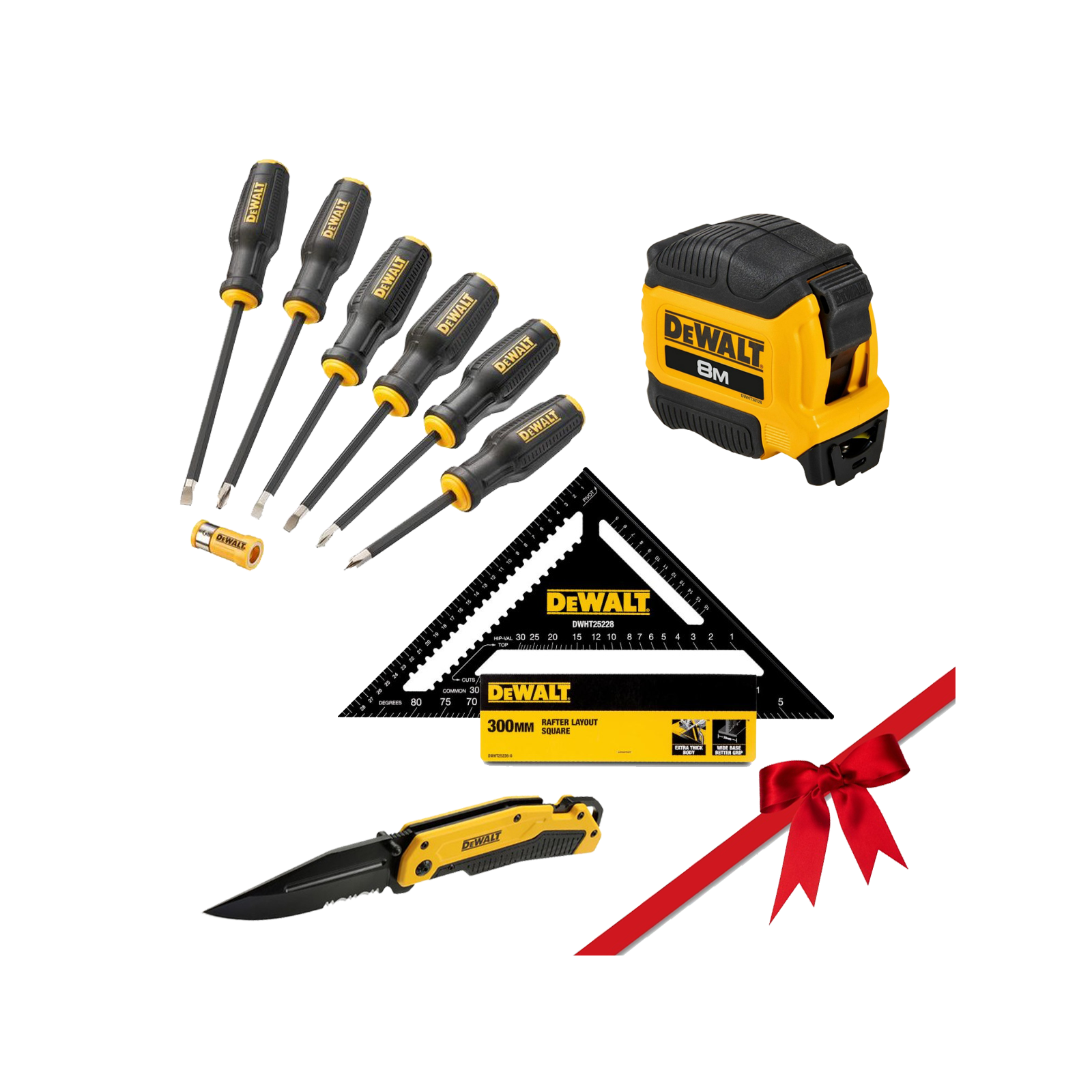 dewalt-kampainio-ruletes-peilio-ir-atsuktuvu-rinkinys DeWALT kampainio, ruletės, peilio ir atsuktuvų rinkinys - Image 1