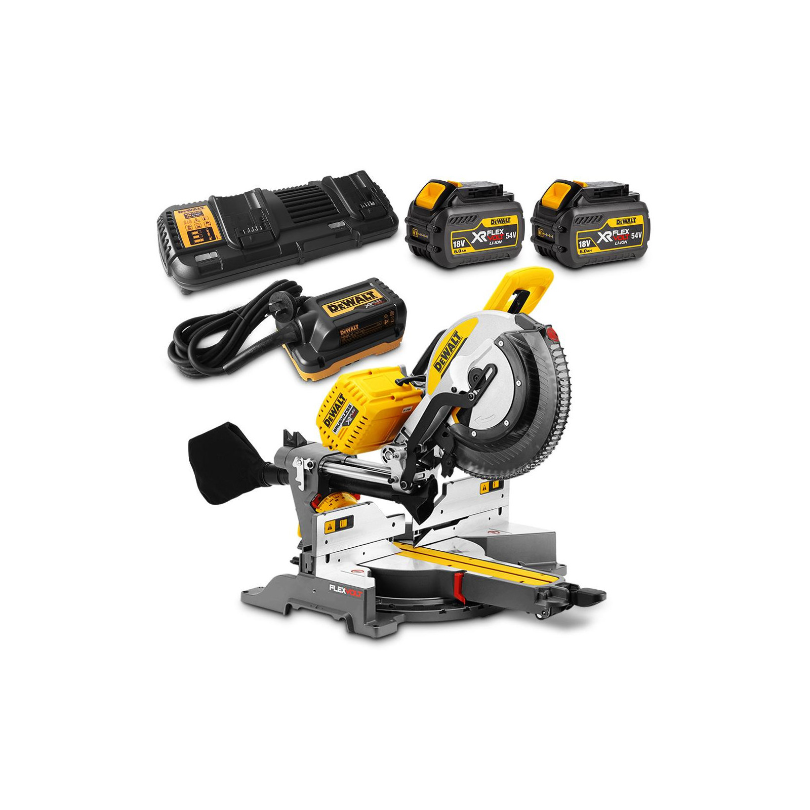 dhs780t2a-dewalt-flexvolt-54v-xps-skersinio-pjovimo-stakles-305-mm-2x60-ah DHS780T2A DeWALT FLEXVOLT 54V XPS skersinio pjovimo staklės 305 mm (2x6.0 Ah) - Image 1