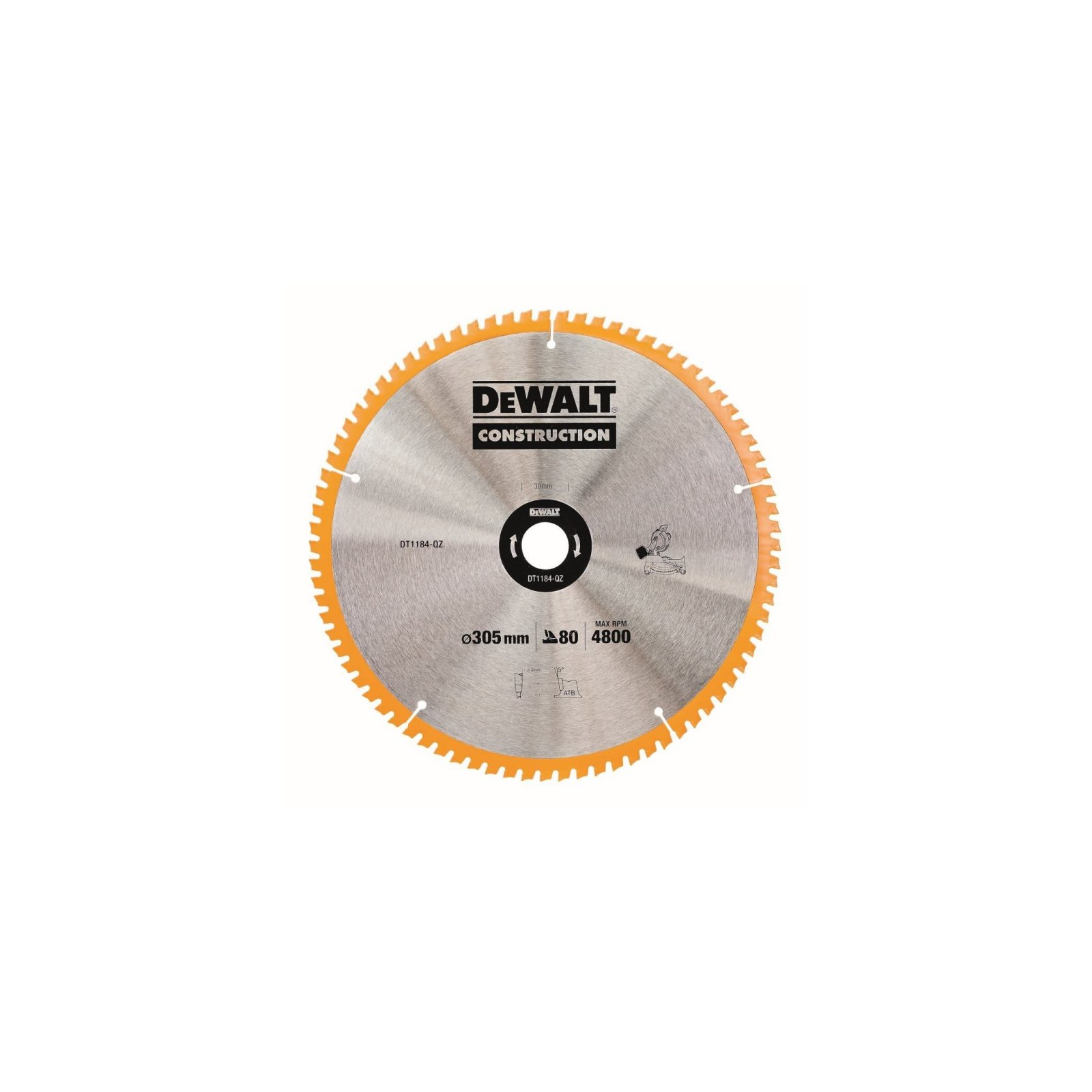 dt1184-dewalt-medienos-pjovimo-diskas-305x30-mm-80t DT1184 DeWALT medienos pjovimo diskas 305x30 mm 80T - Image 1