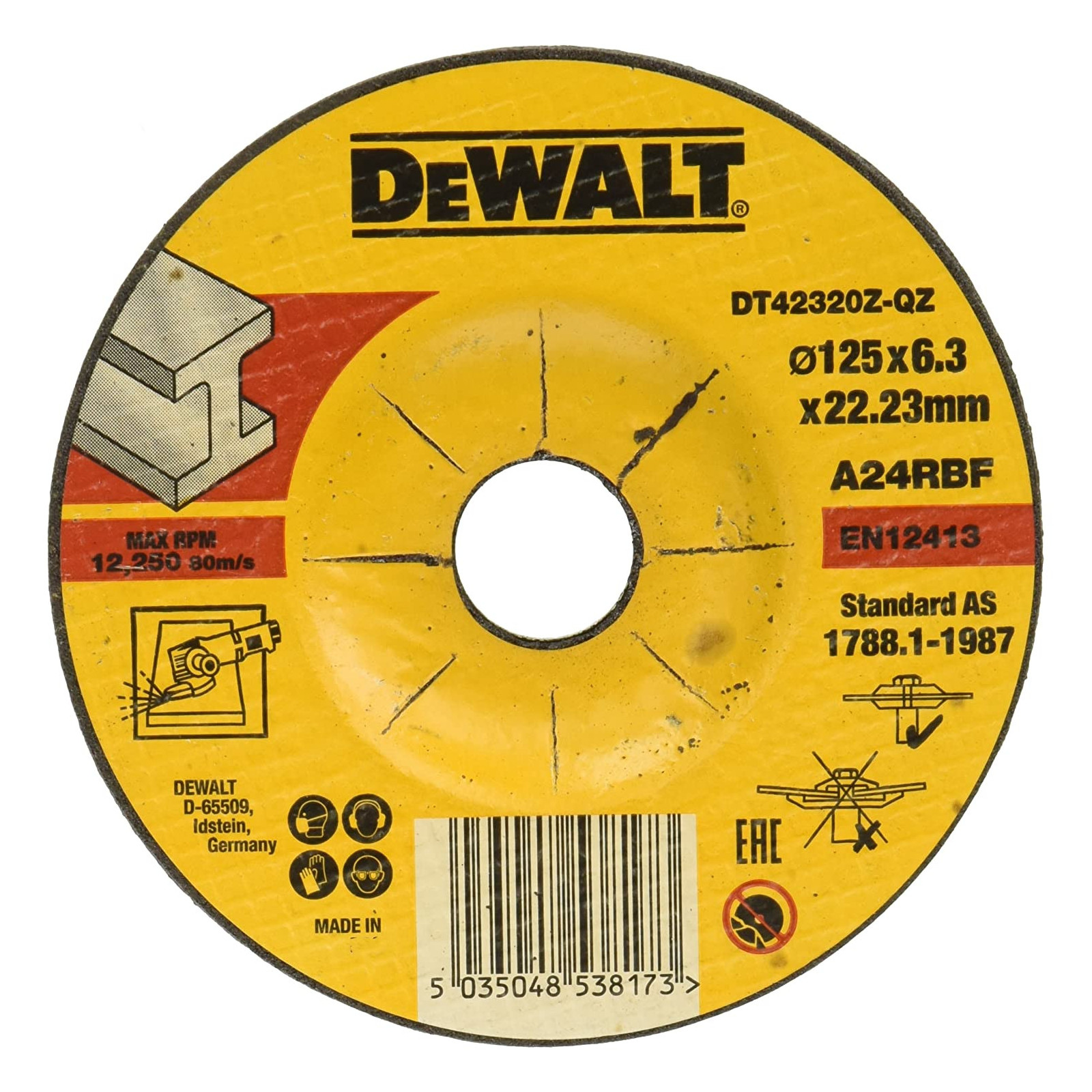 dt42320z-dewalt-slifavimo-diskai-125x63mm-10-vnt DT42320Z DeWALT šlifavimo diskai 125x6.3mm (10 vnt.) - Image 1