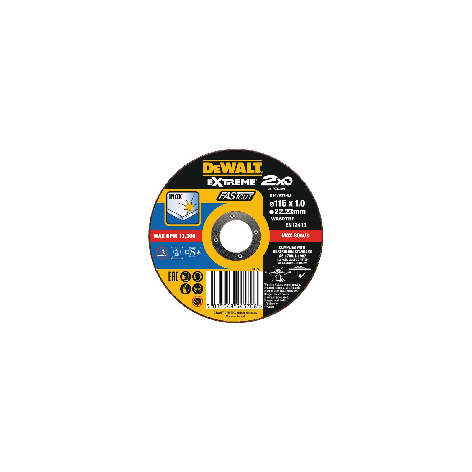 dt43937-dewalt-150-x-16-mm-kampinio-slifuoklio-diskeliai-10-vnt DT43937 DeWALT 150 x 1,6 mm kampinio šlifuoklio diskeliai (10 vnt.) - Image 1