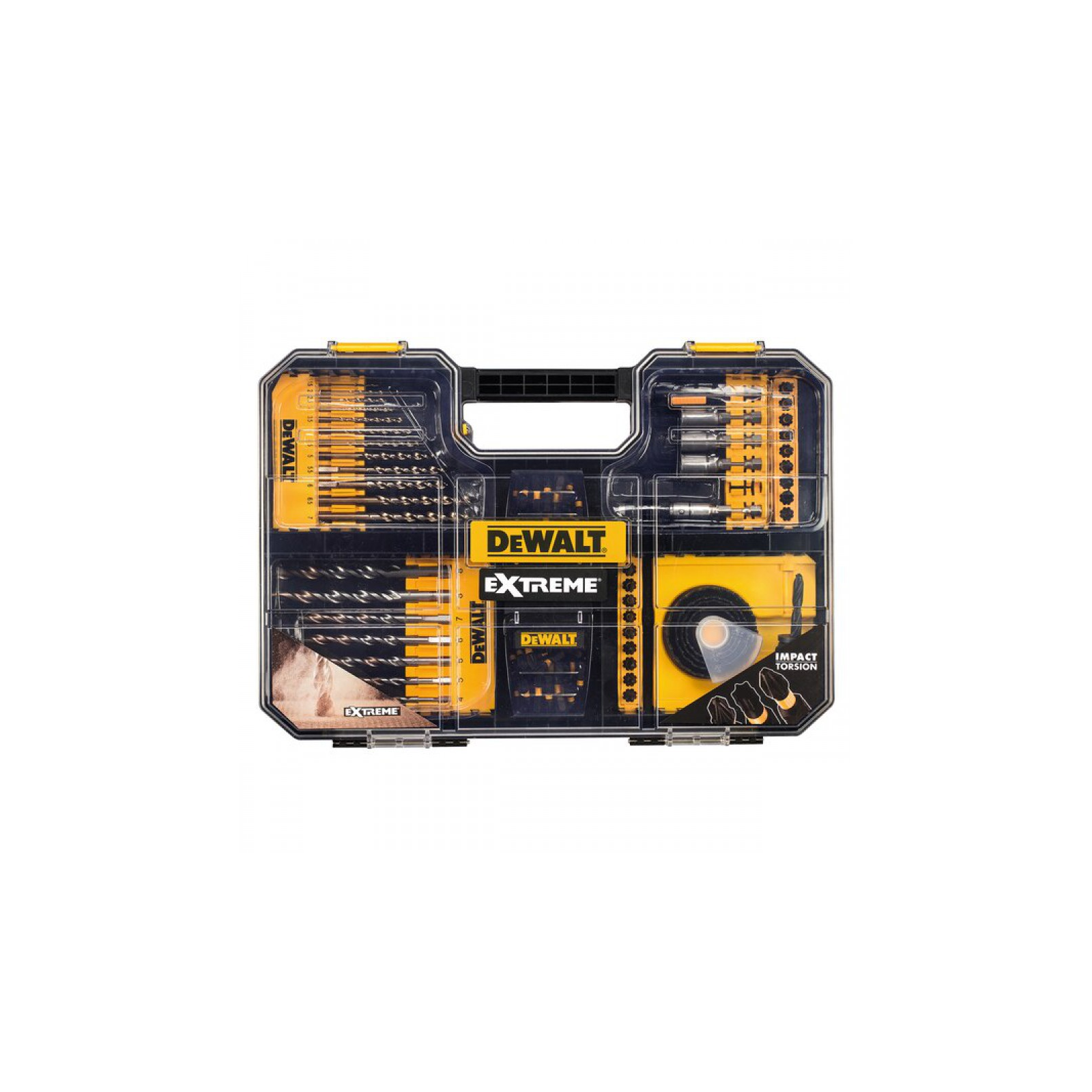 dt70620t-dewalt-sukimo-grezimo-pjovimo-priedu-rinkinys-100-vnt DT70620T DeWALT sukimo, gręžimo, pjovimo priedų rinkinys 100 vnt. - Image 1