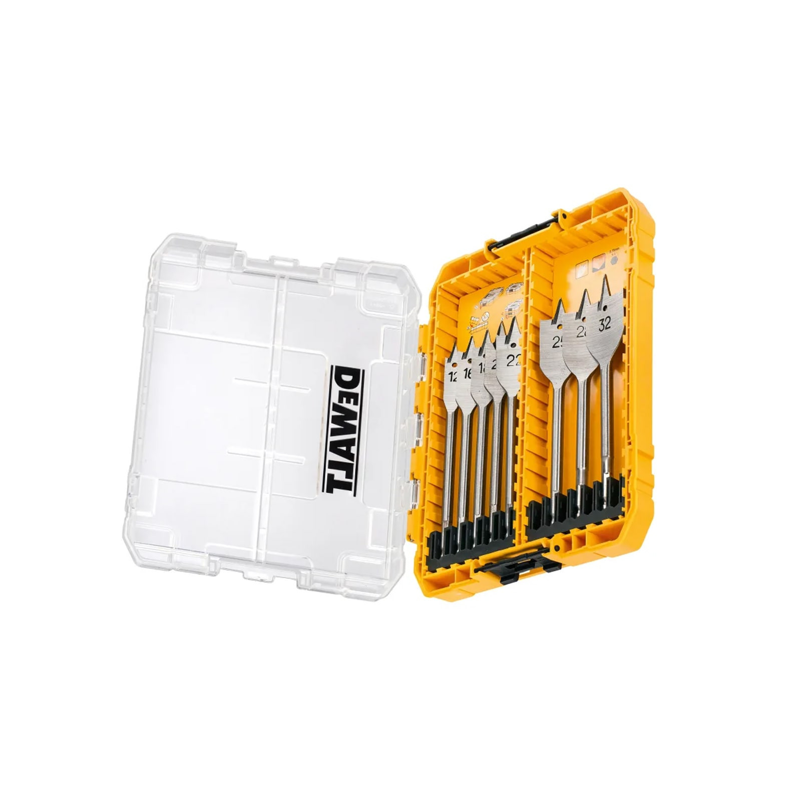 dt70750-dewalt-plokscio-grazto-antgaliu-rinkinys-medienai-8vnt DT70750 DeWALT plokščio grąžto antgalių rinkinys medienai 8vnt. - Image 1