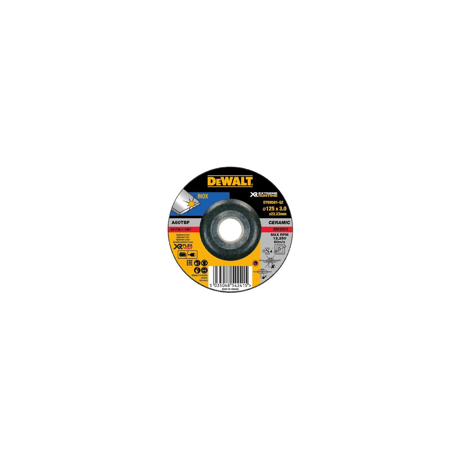 dt99581-dewalt-flexvolt-125-mm-pjovimoslifavimo-diskas DT99581 DeWALT FLEXVOLT 125 mm pjovimo/šlifavimo diskas - Image 1