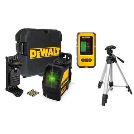 DW088CG DeWALT lazerinis nivelyras + DE0892G linijinio lazerio detektorius + 1-77-201 Stanley stovas